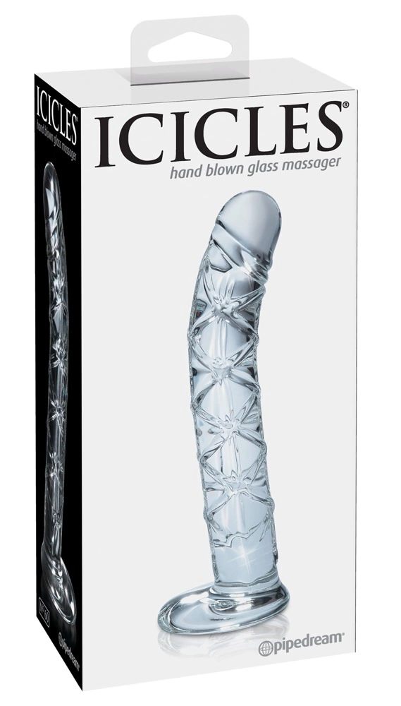 Realistyczne zakrzywione żebrowane dildo do masturbacji wykonane ze szkła Icicles 16 cm