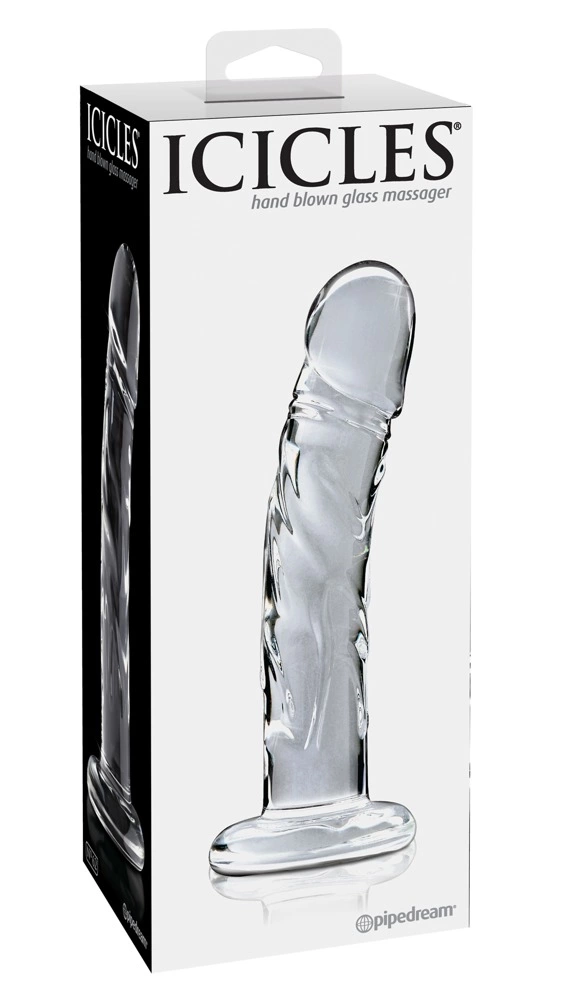 Realistyczne zakrzywione dildo do masturbacji wykonane ze szkła z jądrami Icicles 18 cm