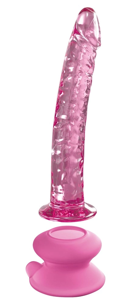Dildo do masturbacji wykonane z różowego szkła z podstawką Icicles 15 cm Icicles