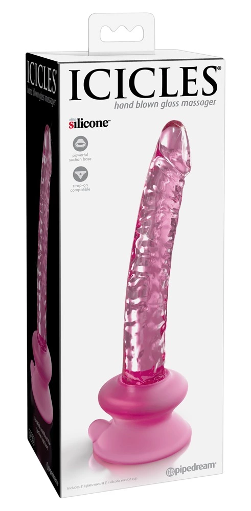 Dildo do masturbacji wykonane z różowego szkła z podstawką Icicles 15 cm Icicles