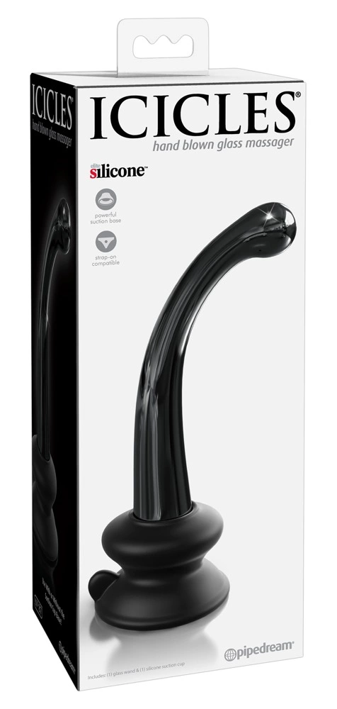 Dildo do masturbacji wykonane z czarnego szkła z podstawką Icicles 15 cm