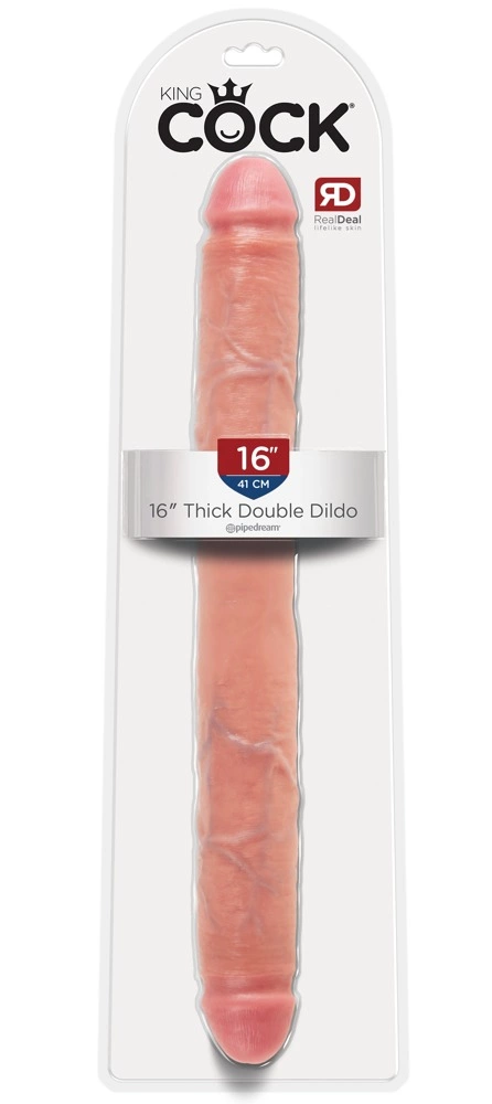 Realistyczne podwójne duże dildo do masturbacji wykonane z beżowego silikonu King Cock 42 cm