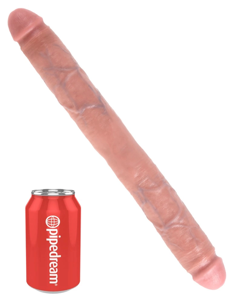 Realistyczne podwójne duże dildo do masturbacji wykonane z beżowego silikonu King Cock 42 cm