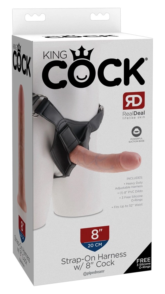 Realistyczny strapon do masturbacji waginy w kolorze beżowym i czarnym King Cock Strap On 20 cm