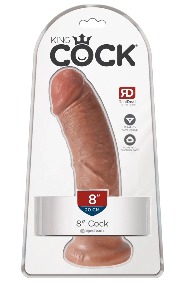 Realistyczne zakrzywione dildo do masturbacji wykonane z beżowego silikonu z przyssawką King Cock 21 cm