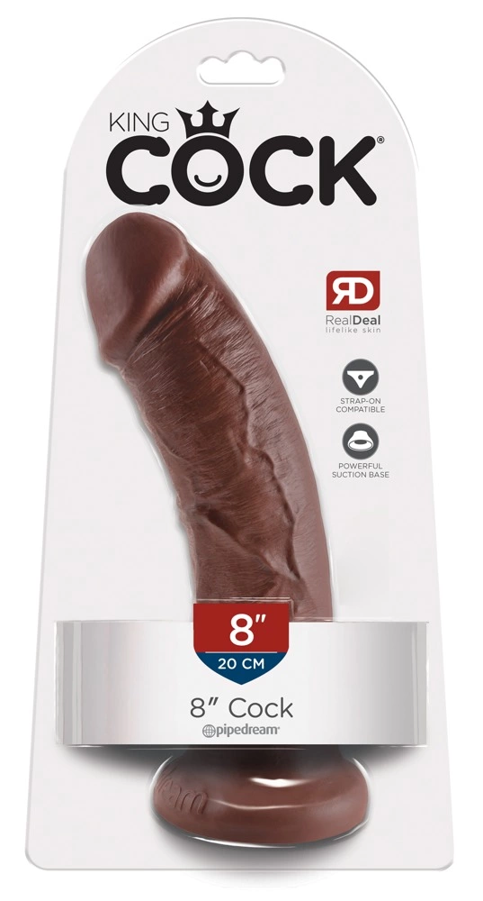 Realistyczne zakrzywione dildo do masturbacji wykonane z brązowego silikonu z przyssawką King Cock 22 cm