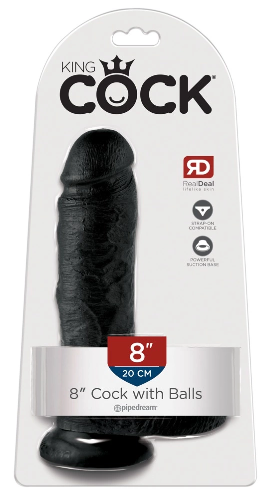 Realistyczne dildo do masturbacji wykonane z polichlorku winylu w kolorze czarnym z przyssawką King Cock 20 cm