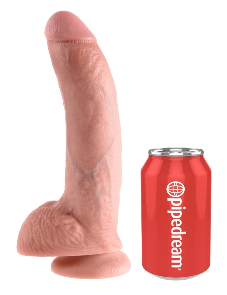 Realistyczne zakrzywione dildo silikonowe do masturbacji w kolorze beżowym z przyssawką King Cock Cock with Balls  Realistyczne zakrzywione dildo silikonowe do masturbacji w kolorze beżowym z przyssawką King Cock Cock with Balls