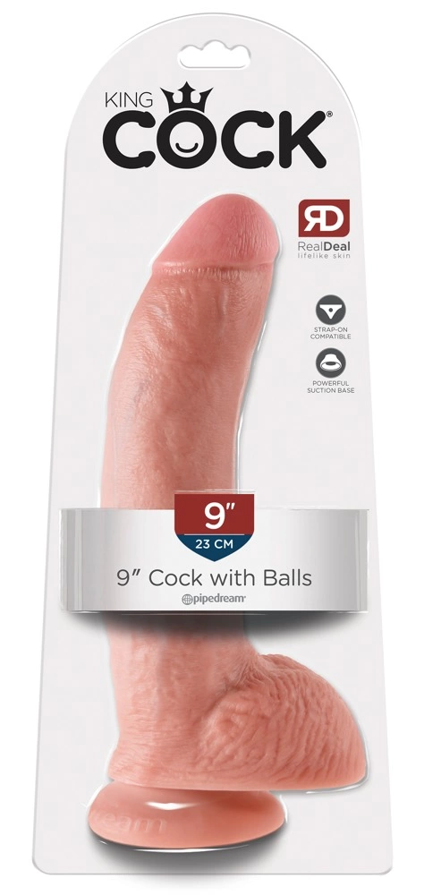 Realistyczne zakrzywione dildo silikonowe do masturbacji w kolorze beżowym z przyssawką King Cock Cock with Balls 