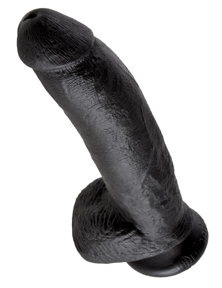 Realistyczne zakrzywione dildo silikonowe do masturbacji w kolorze czarnym z przyssawką King Cock Cock with Balls  Realistyczne zakrzywione dildo silikonowe do masturbacji w kolorze czarnym z przyssawką King Cock Cock with Balls