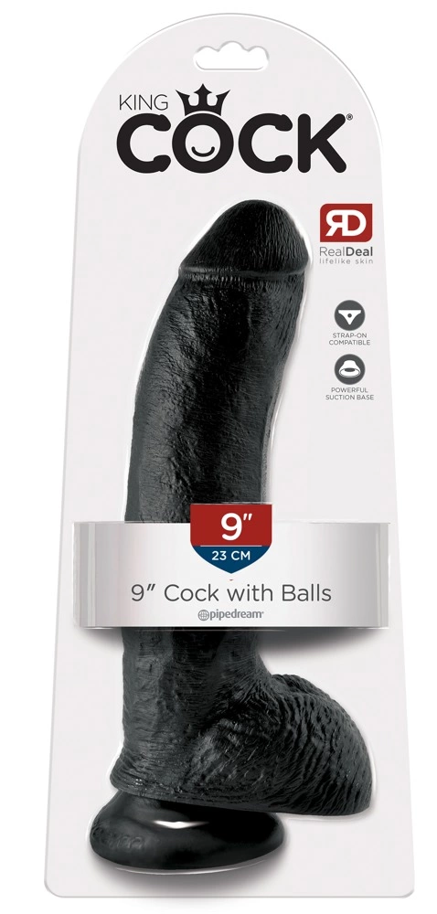 Realistyczne zakrzywione dildo silikonowe do masturbacji w kolorze czarnym z przyssawką King Cock Cock with Balls 