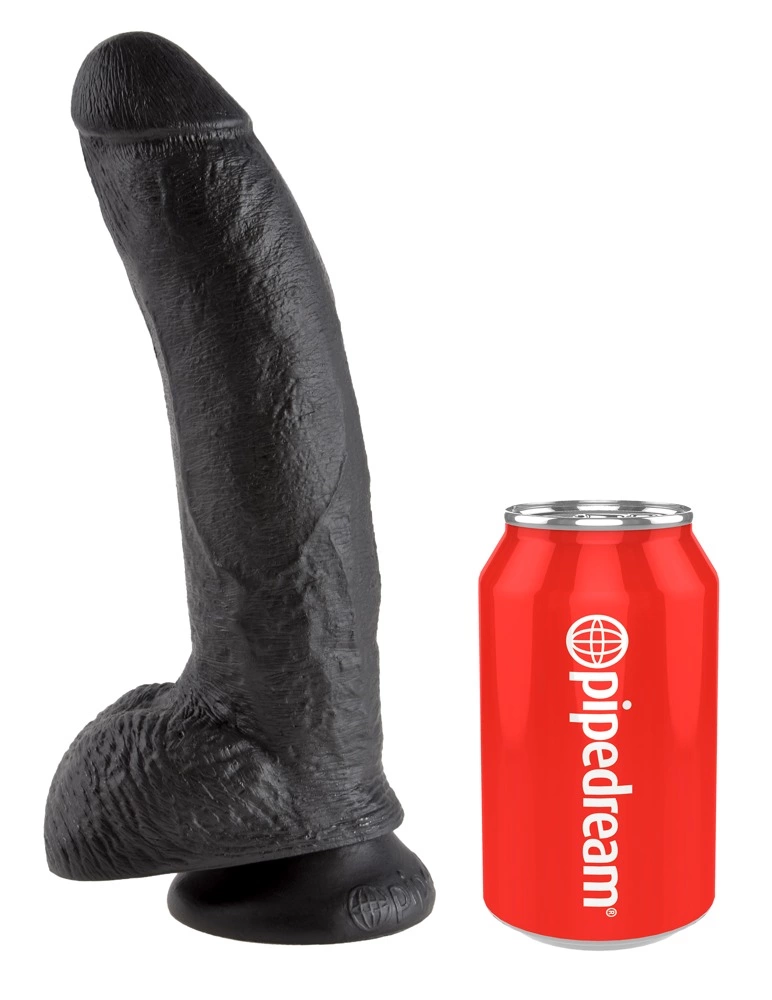 Realistyczne zakrzywione dildo silikonowe do masturbacji w kolorze czarnym z przyssawką King Cock Cock with Balls  Realistyczne zakrzywione dildo silikonowe do masturbacji w kolorze czarnym z przyssawką King Cock Cock with Balls
