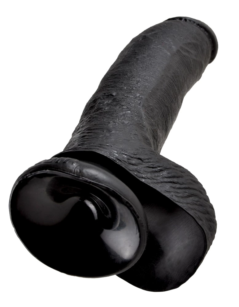 Realistyczne zakrzywione dildo silikonowe do masturbacji w kolorze czarnym z przyssawką King Cock Cock with Balls  Realistyczne zakrzywione dildo silikonowe do masturbacji w kolorze czarnym z przyssawką King Cock Cock with Balls