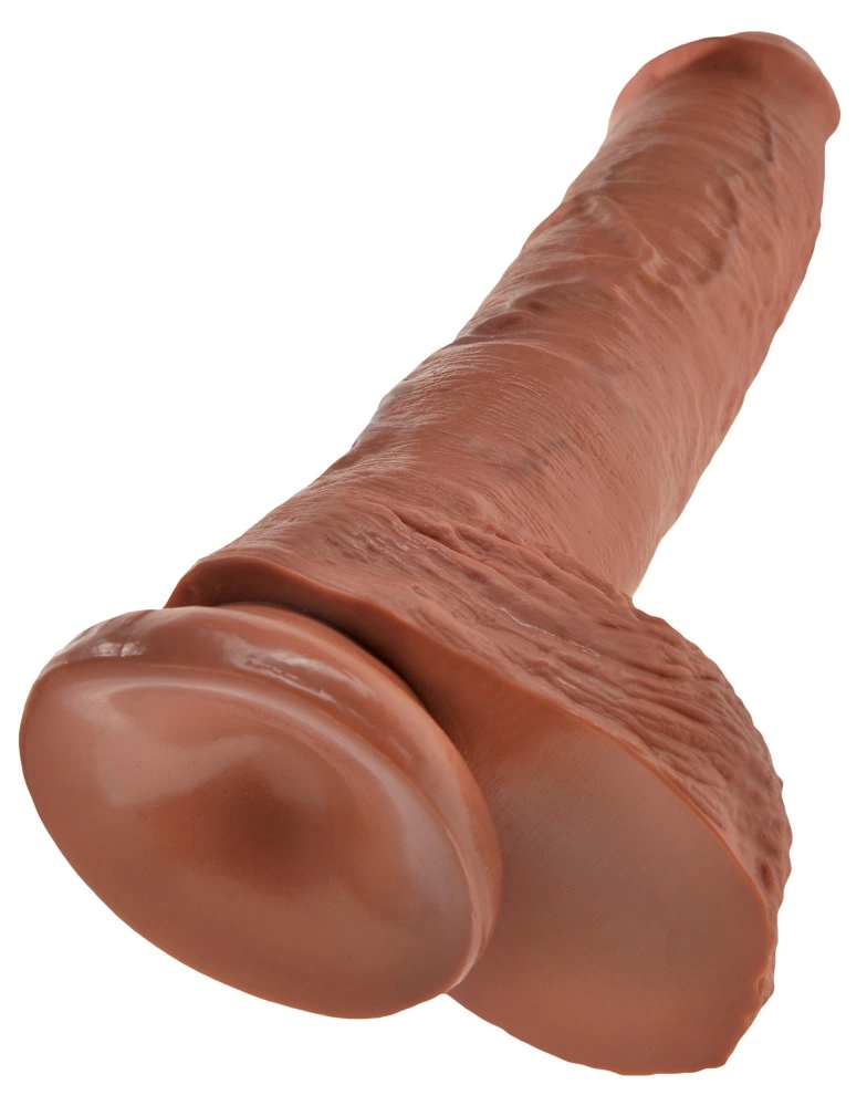 Realistyczne dildo do masturbacji wykonane z beżowego silikonu z przyssawką i jądrami King Cock 25 cm