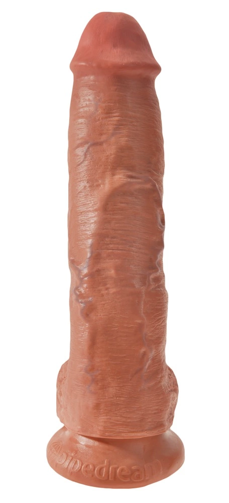 Realistyczne dildo do masturbacji wykonane z beżowego silikonu z przyssawką i jądrami King Cock 25 cm