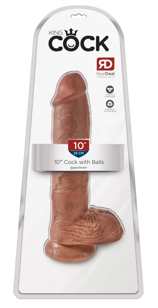 Realistyczne dildo do masturbacji wykonane z beżowego silikonu z przyssawką i jądrami King Cock 25 cm