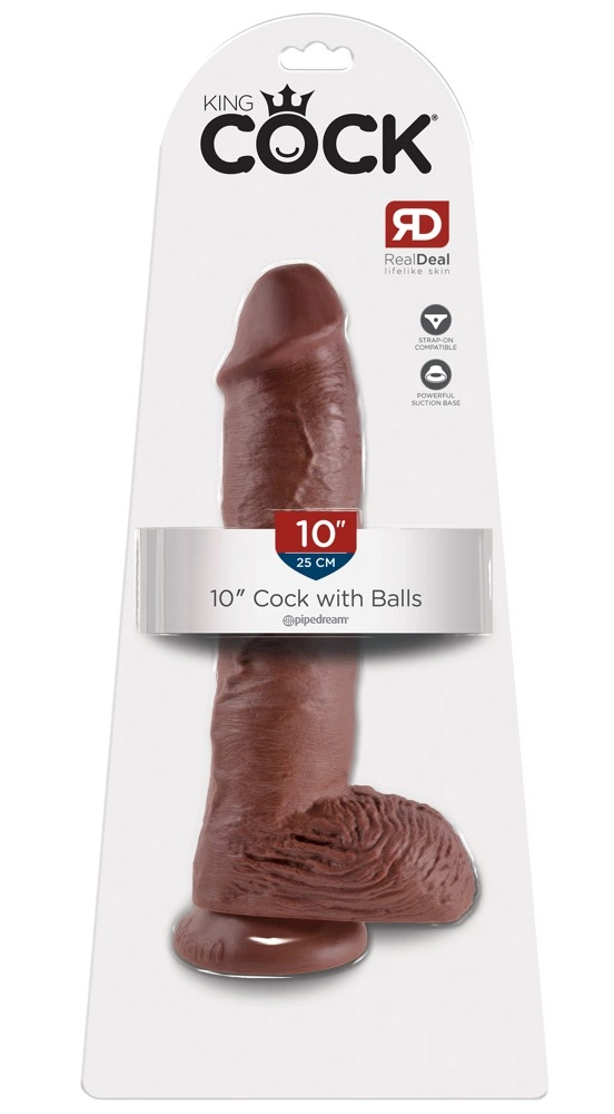 Realistyczne dildo silikonowe do masturbacji brązowe z przyssawką King Cock Balls Brown