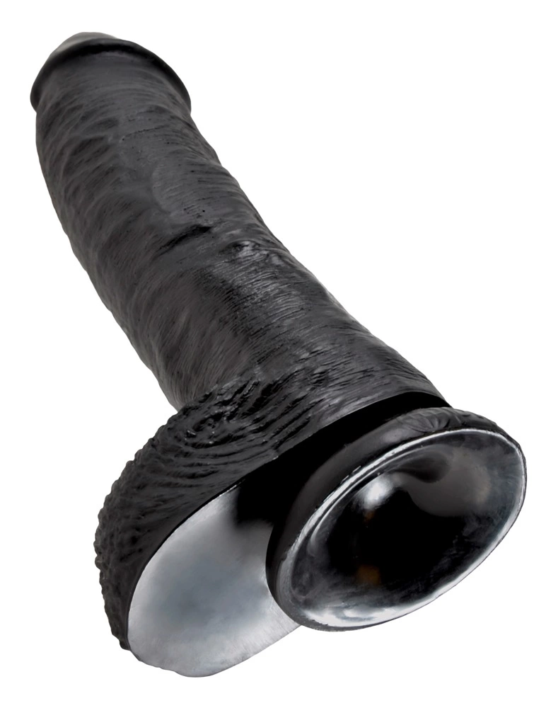 Realistyczne zakrzywione dildo silikonowe do masturbacji w kolorze czarnym z przyssawką King Cock Balls  Realistyczne zakrzywione dildo silikonowe do masturbacji w kolorze czarnym z przyssawką King Cock Balls