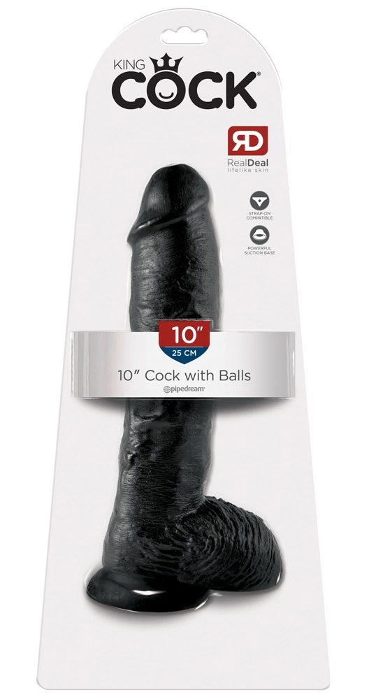 Realistyczne zakrzywione dildo silikonowe do masturbacji w kolorze czarnym z przyssawką King Cock Balls 