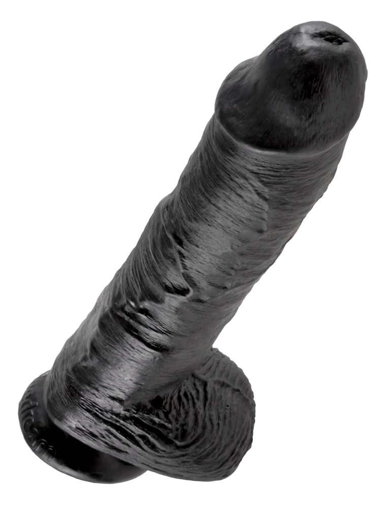 Realistyczne zakrzywione dildo silikonowe do masturbacji w kolorze czarnym z przyssawką King Cock Balls  Realistyczne zakrzywione dildo silikonowe do masturbacji w kolorze czarnym z przyssawką King Cock Balls