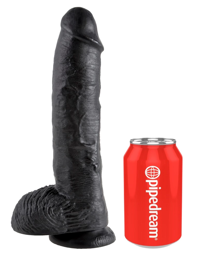 Realistyczne zakrzywione dildo silikonowe do masturbacji w kolorze czarnym z przyssawką King Cock Balls  Realistyczne zakrzywione dildo silikonowe do masturbacji w kolorze czarnym z przyssawką King Cock Balls