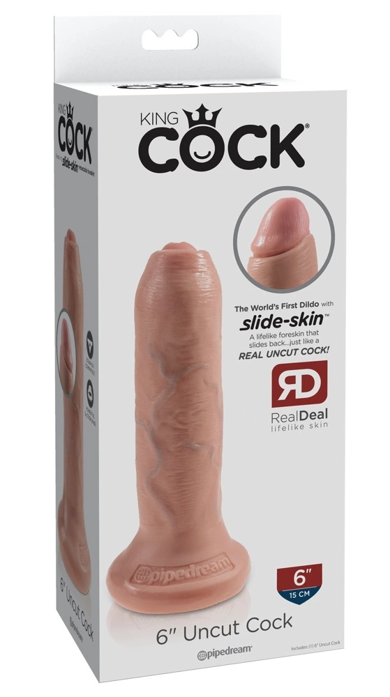 Realistyczne dildo z ruchomym napletkiem do masturbacji wykonane z beżowego silikonu King Cock 16 cm