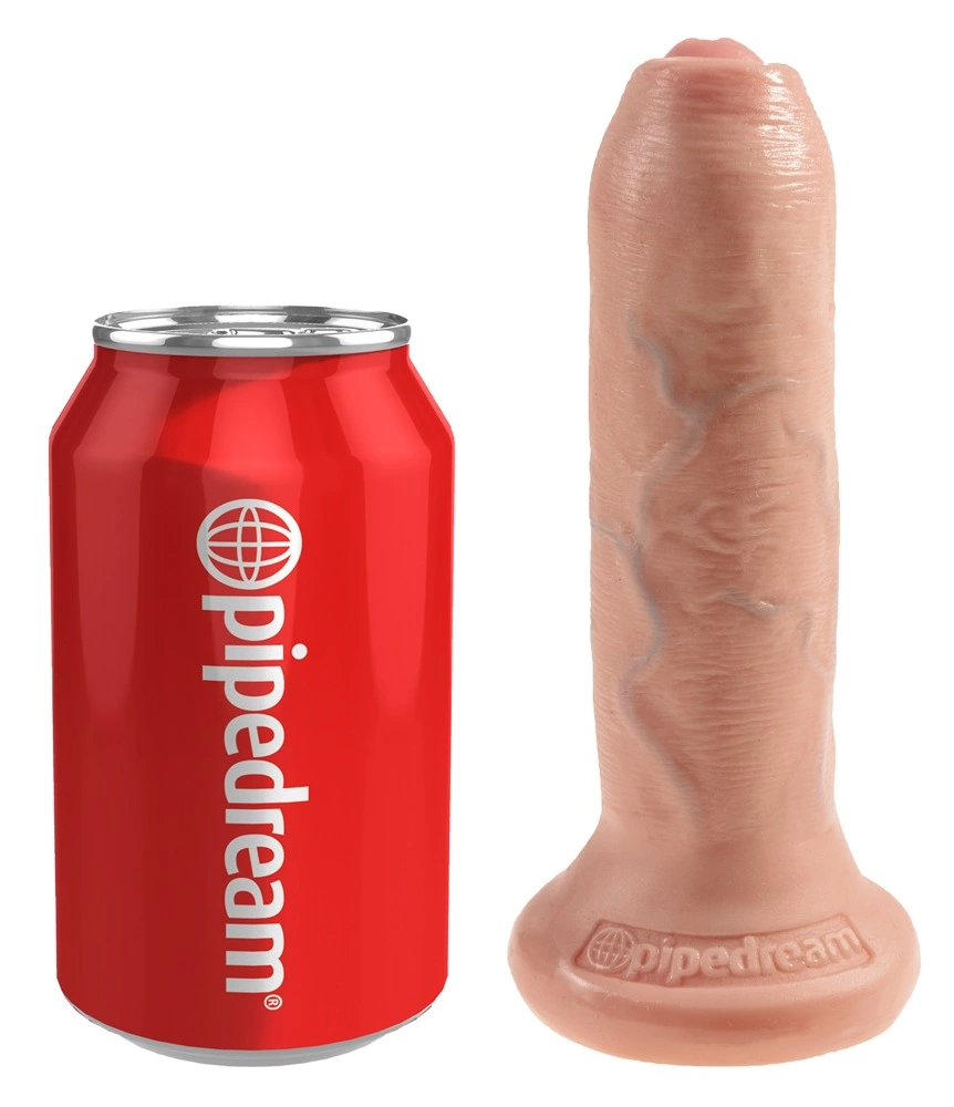 Realistyczne dildo z ruchomym napletkiem do masturbacji wykonane z beżowego silikonu King Cock 16 cm