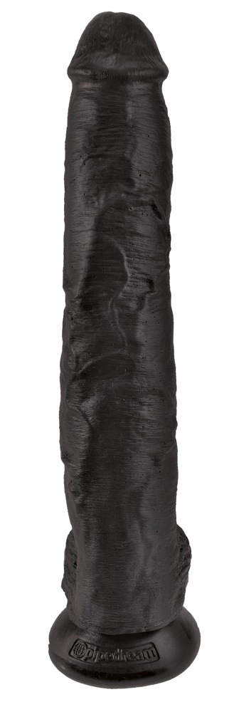 Realistyczne duże dildo do masturbacji wykonane z czarnego silikonu z przyssawką i jądrami King Cock 36 cm