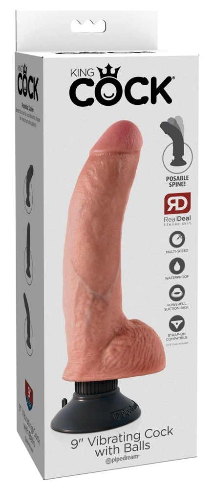 Wibrator beżowy realistyczny silikonowy do masturbacji pochwy King Cock Vibrating Cock with Ball