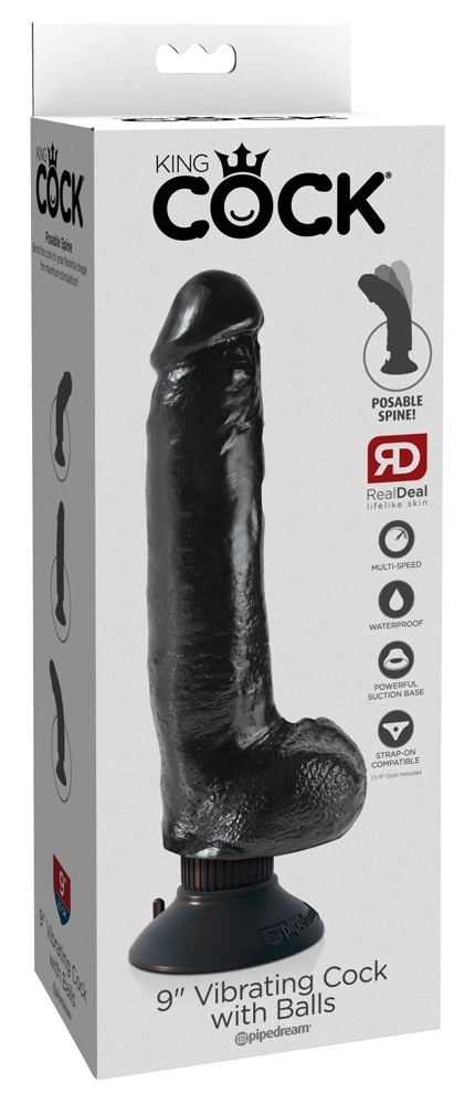 Wibrator czarny realistyczny silikonowy do masturbacji pochwy King Cock Vibrating Cock with Ball
