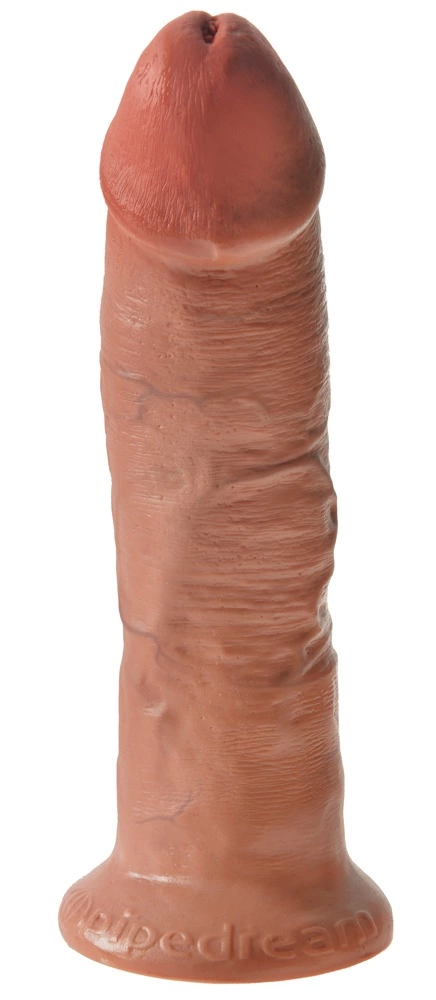 Realistyczne zakrzywione dildo do masturbacji wykonane z beżowego silikonu z przyssawką King Cock 24 cm