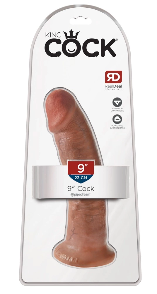 Realistyczne zakrzywione dildo do masturbacji wykonane z beżowego silikonu z przyssawką King Cock 24 cm