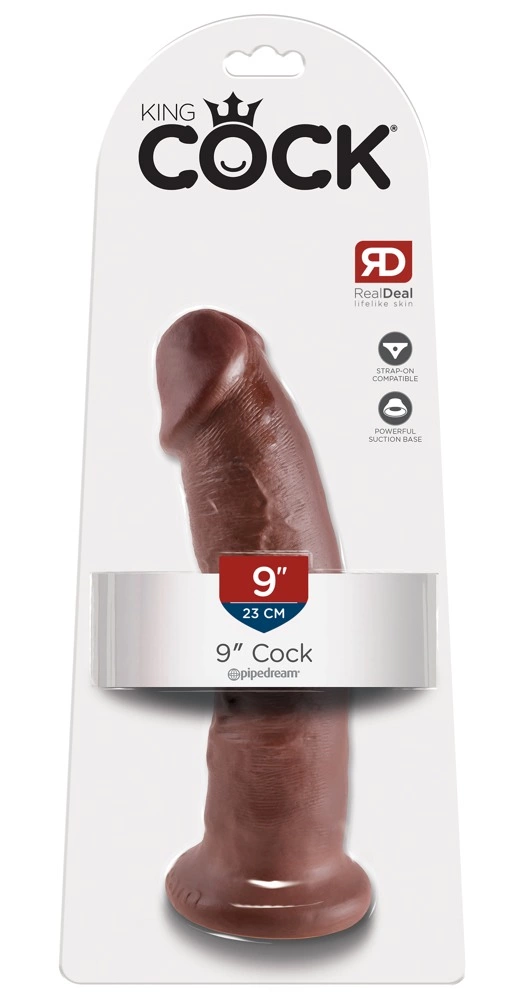 Realistyczne zakrzywione dildo do masturbacji wykonane z brązowego silikonu z przyssawką King Cock 24 cm