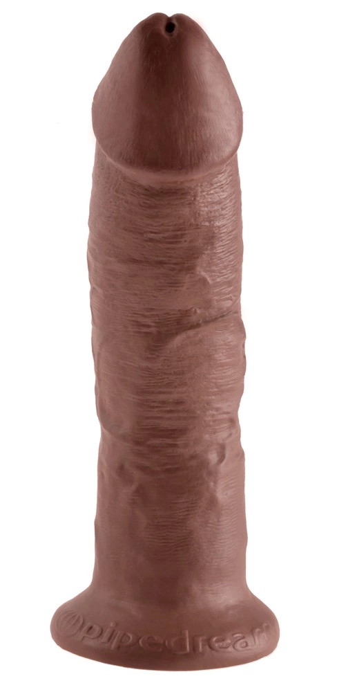Realistyczne zakrzywione dildo do masturbacji wykonane z brązowego silikonu z przyssawką King Cock 24 cm