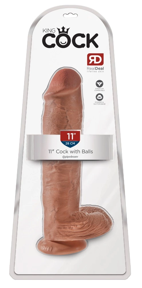 Realistyczne dildo silikonowe do masturbacji w kolorze beżowym z przyssawką King Cock KC 11