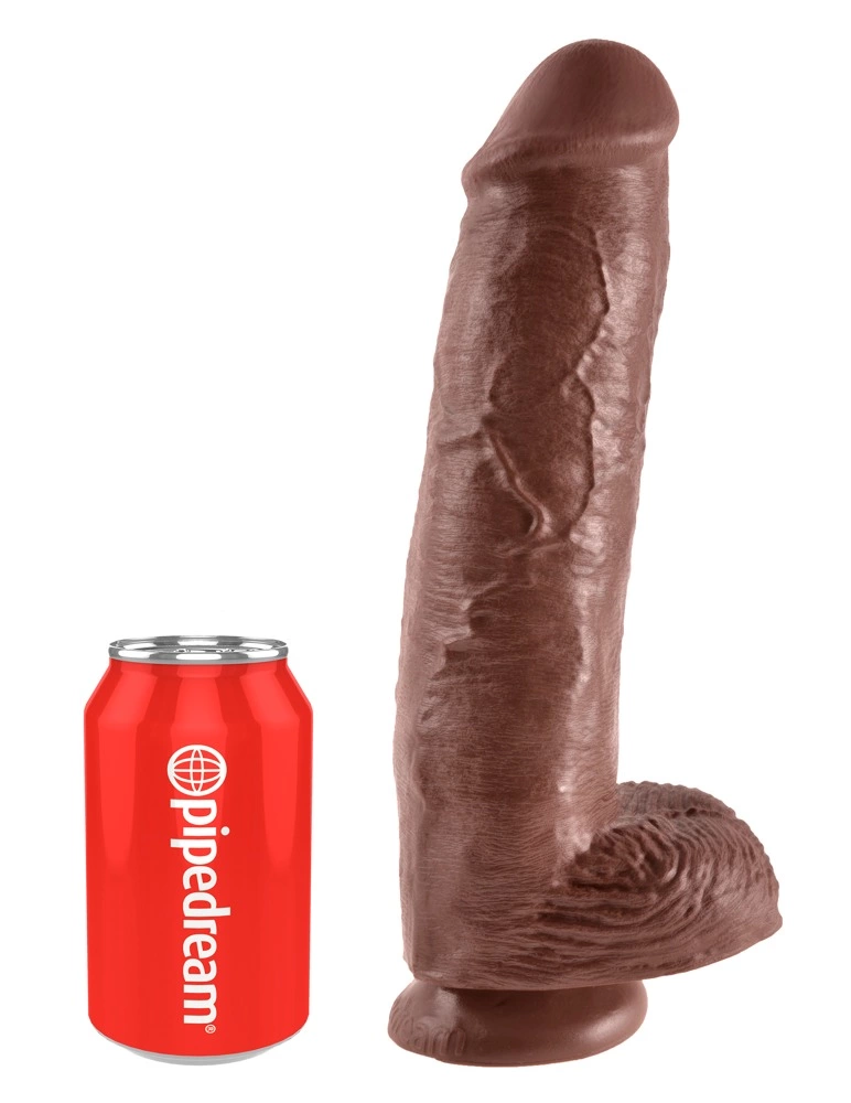 Realistyczne dildo do masturbacji wykonane z brązowego silikonu z przyssawką King Cock 28 cm