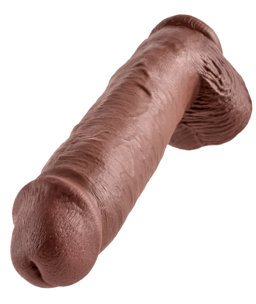 Realistyczne dildo do masturbacji wykonane z brązowego silikonu z przyssawką King Cock 28 cm