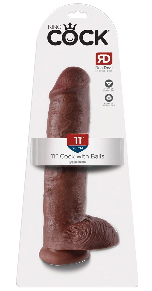 Realistyczne dildo do masturbacji wykonane z brązowego silikonu z przyssawką King Cock 28 cm