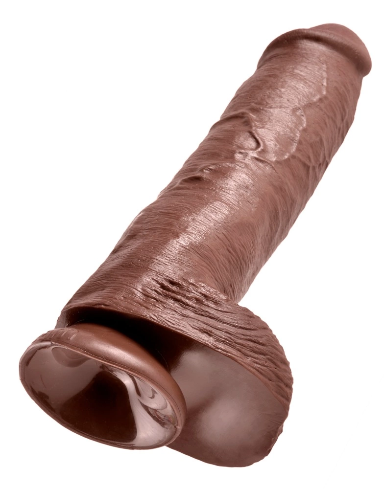 Realistyczne dildo do masturbacji wykonane z brązowego silikonu z przyssawką King Cock 28 cm