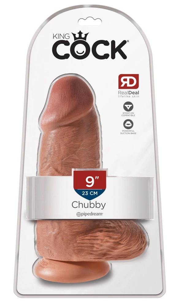 Realistyczne dildo do masturbacji wykonane z beżowego silikonu z przyssawką i jądrami King Cock 23 cm