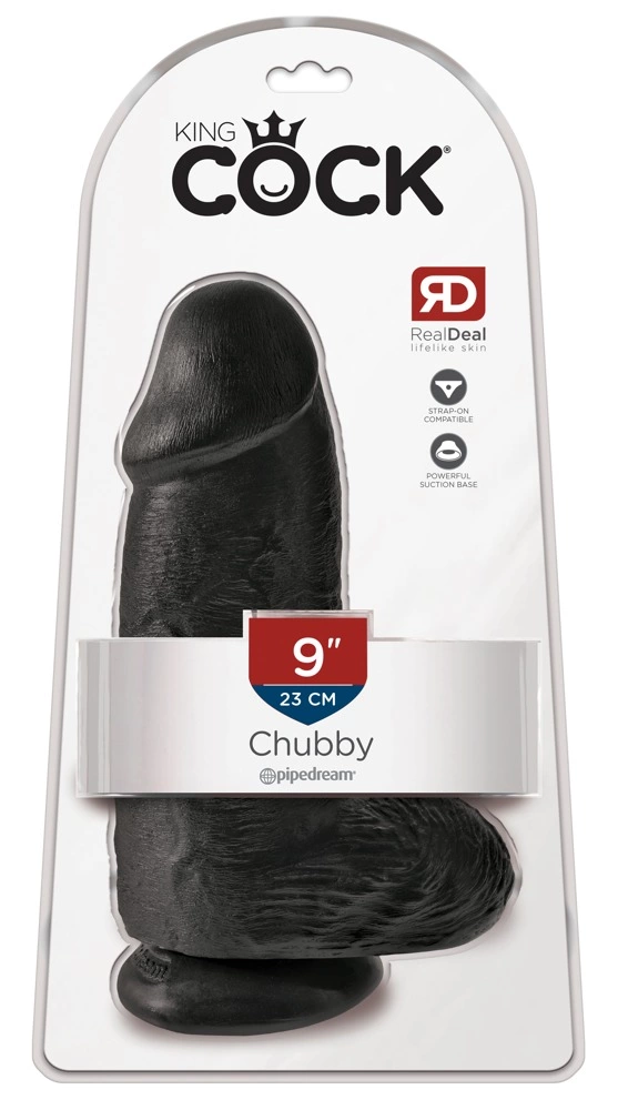 Realistyczne dildo silikonowe do masturbacji w kolorze czarnym z przyssawką King Cock Chubby 23 cm
