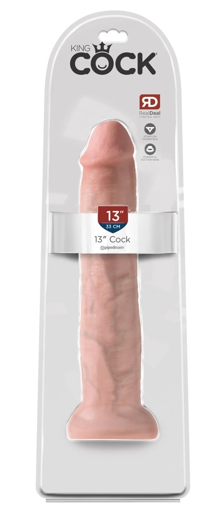 Realistyczne duże dildo do masturbacji wykonane z beżowego silikonu z przyssawką King Cock 33 cm