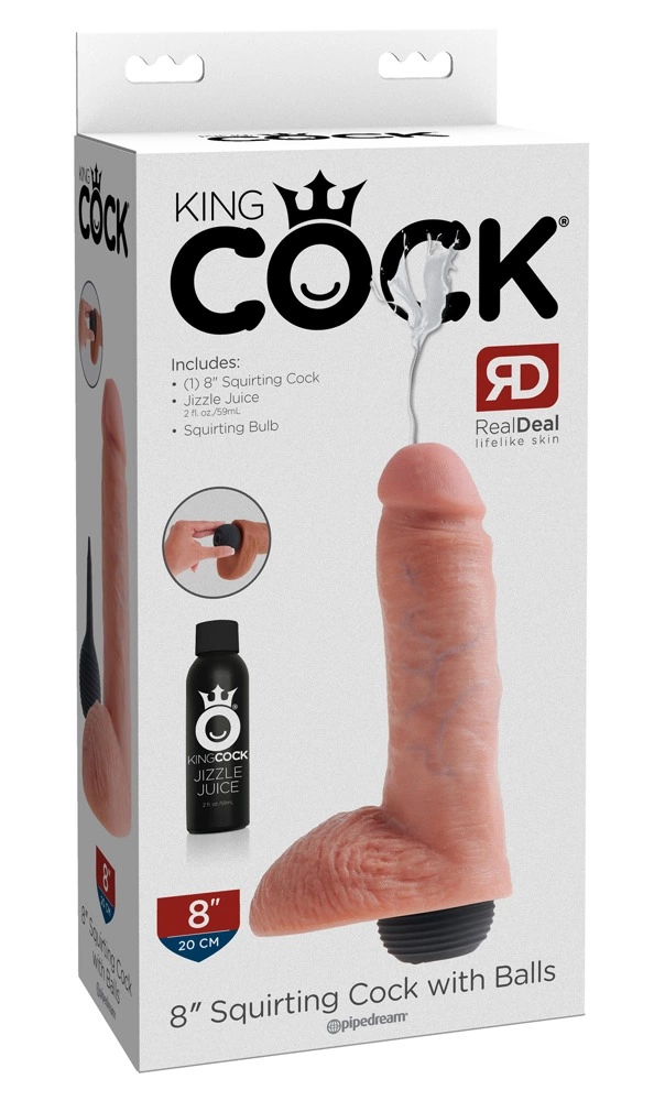 Realistyczne dildo silikonowe do masturbacji w kolorze beżowym z wytryskiem King Cock Squirting Cock with Balls