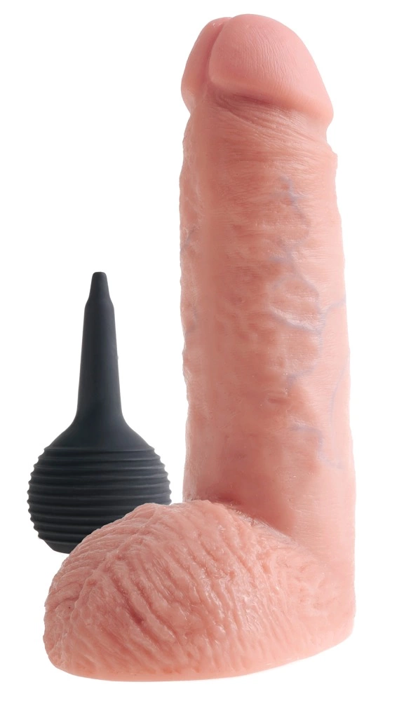 Realistyczne dildo silikonowe do masturbacji w kolorze beżowym z wytryskiem King Cock Squirting Cock with Balls Realistyczne dildo silikonowe do masturbacji w kolorze beżowym z wytryskiem King Cock Squirting Cock with Balls