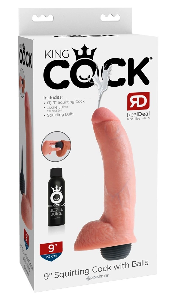 Realistyczne dildo silikonowe do masturbacji w kolorze beżowym z wytryskiem King Cock Squirting Cock with Bal