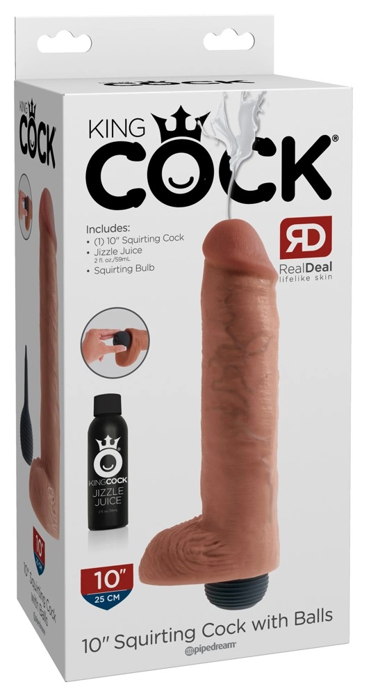 Realistyczne dildo silikonowe do masturbacji w kolorze beżowym z wytryskiem King Cock Squirting Cock with Bal