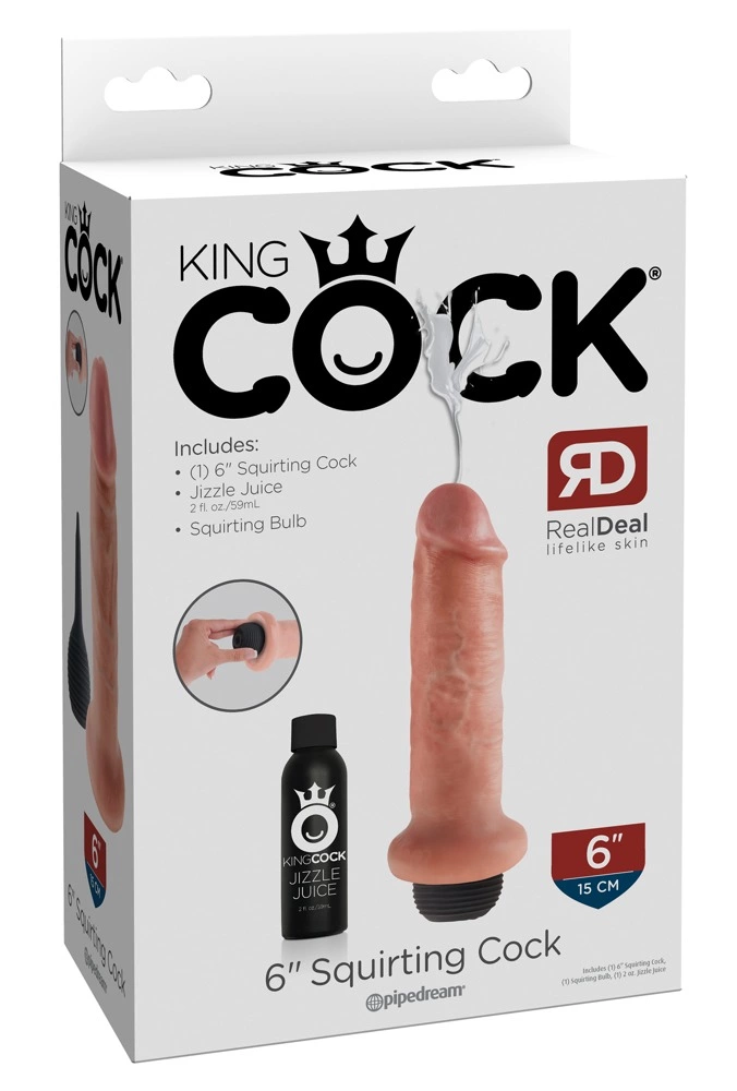 Realistyczne dildo silikonowe do masturbacji w kolorze beżowym z wytryskiem King Cock Squirting