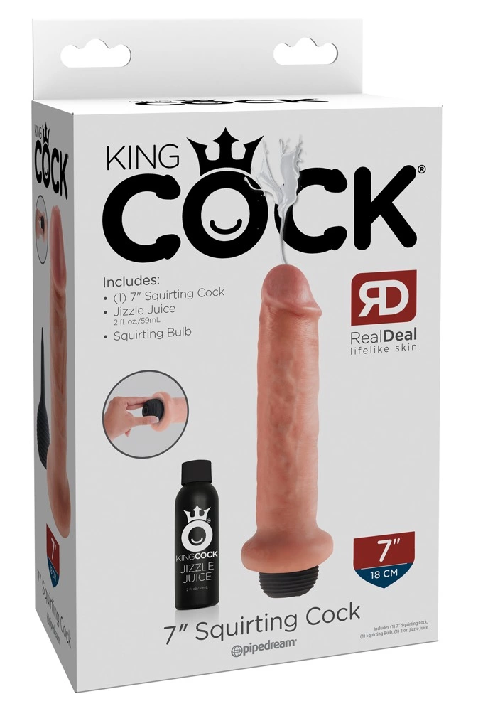 Realistyczne dildo silikonowe do masturbacji w kolorze beżowym z wytryskiem King Cock KC 7
