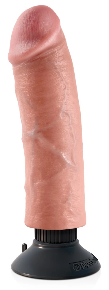 Realistyczny wibrator do masturbacji pochwy wykonany z polichlorku winylu w kolorze beżowym z przyssawką King Cock 20 cm Realistyczny wibrator do masturbacji pochwy wykonany z polichlorku winylu w kolorze beżowym z przyssawką King Cock 20 cm