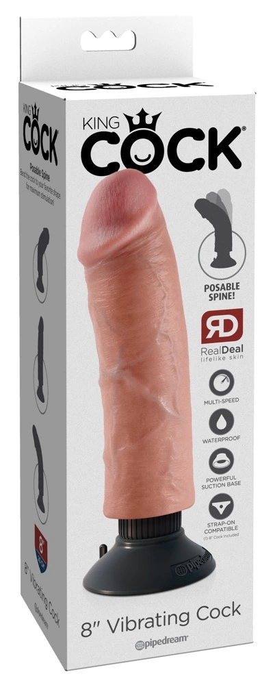 Realistyczny wibrator do masturbacji pochwy wykonany z polichlorku winylu w kolorze beżowym z przyssawką King Cock 20 cm